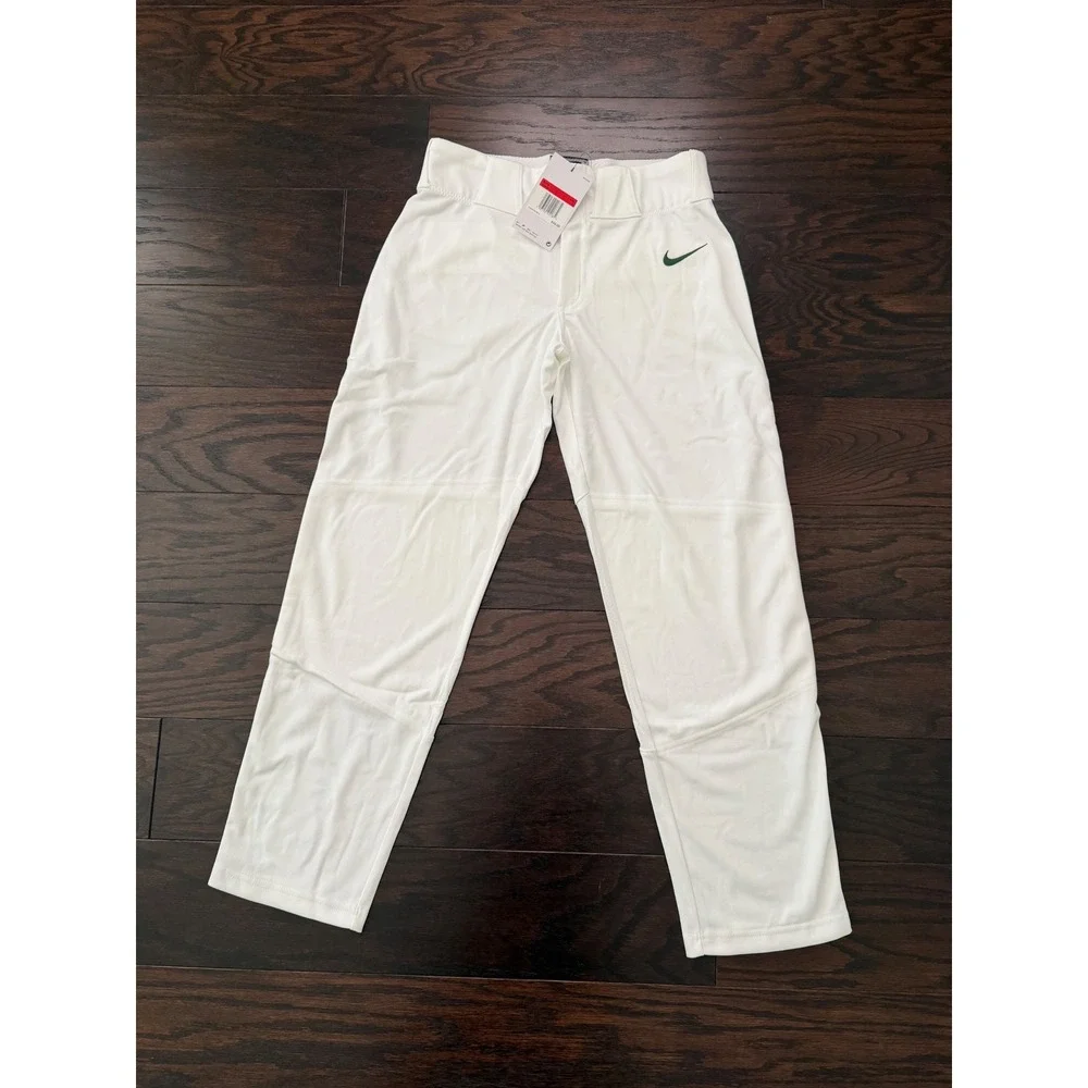Nike Boys Large White Baseball Pants Green Stripe Team Engineered BQ6426-111 NWT